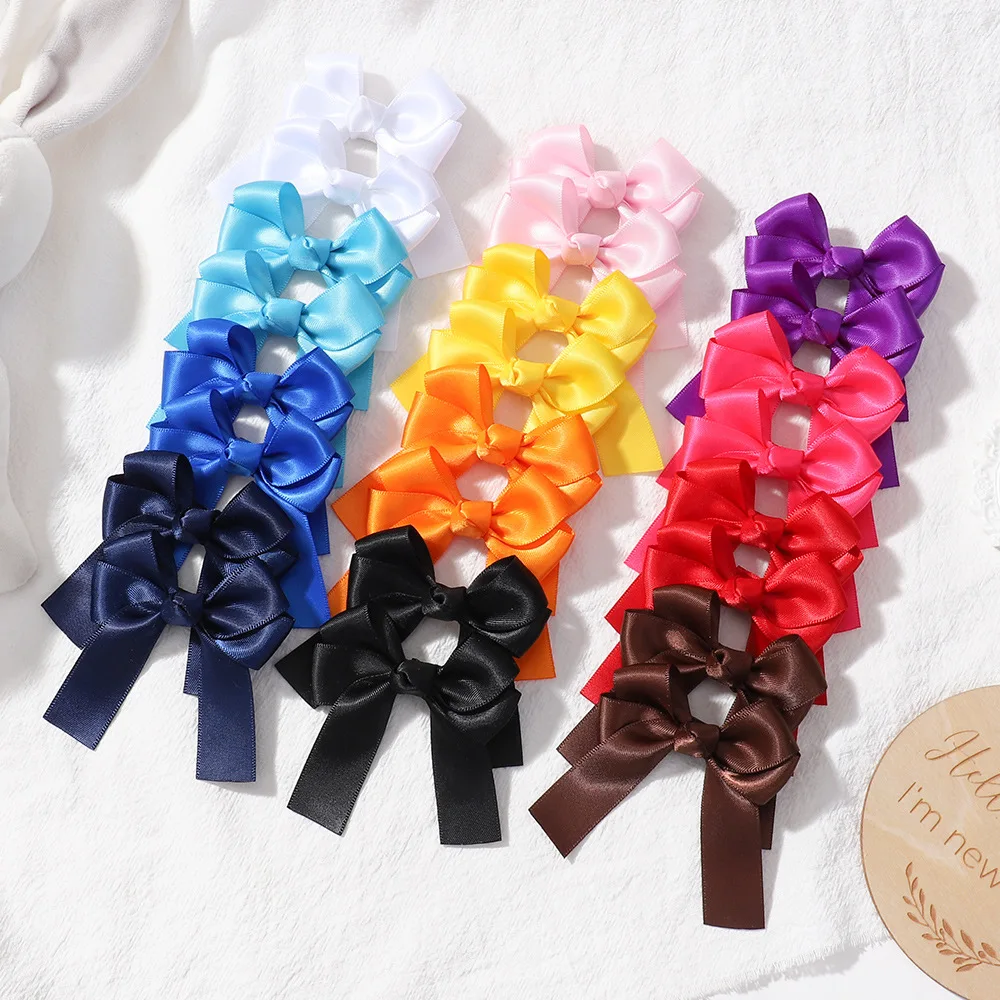 Satin Ribbon Bows Clips for Cute Girls Candy Color Bowknot Hair Clips Hairpin Barrettes Headwear Kids Baby Hair Accessories 3710