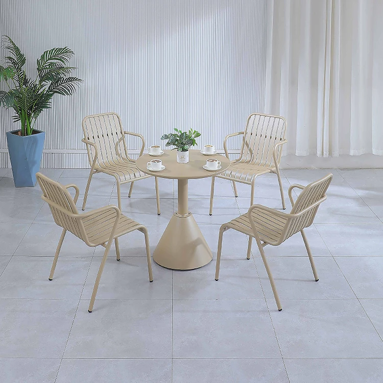 Patio 4 Seater Aluminum Dining Set  Garden Leisure Coffee Shop Balcony Dining Banquets Hotels Table and Chairs