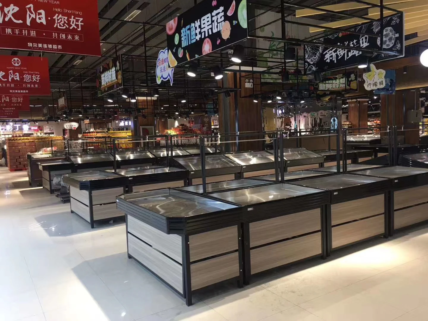 Modern Supermarkets Vegetable Rack steel and wood Modern Vegetable and fruit display shelves