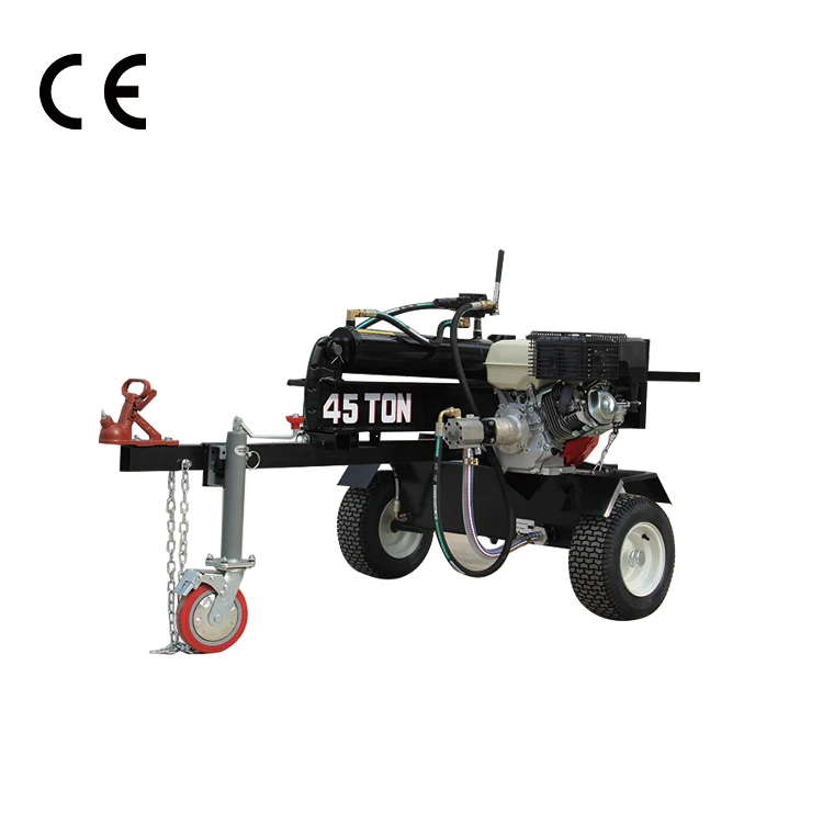 China made 45 ton with jack and brake wheel electric start gasoline powered wood cutter machine with CE approved  wood splitter