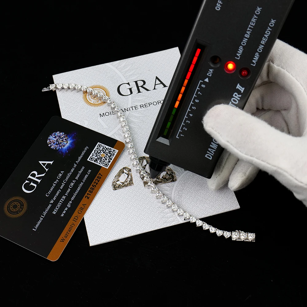 Bulk  Wholesale Custom Gra Certified Jewelry S925 Silver Vvs 4mm Heart Mossanite Moissanite  Ice Diamond Tennis Chain Bracelet