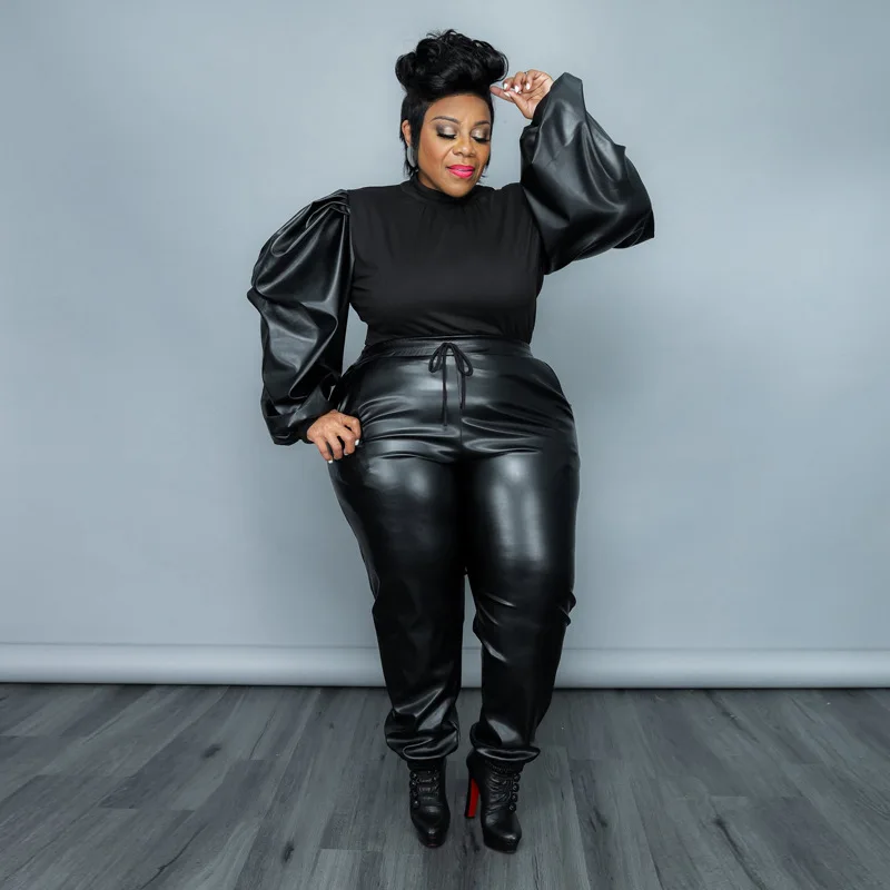 Новое поступление, весна, XL-5XL плюс размеры пуловер для женщин комплекты Сращивание покрытие с бабочкой с длинными рукавами комплект из двух предметов, комплект со штанами, женская одежда