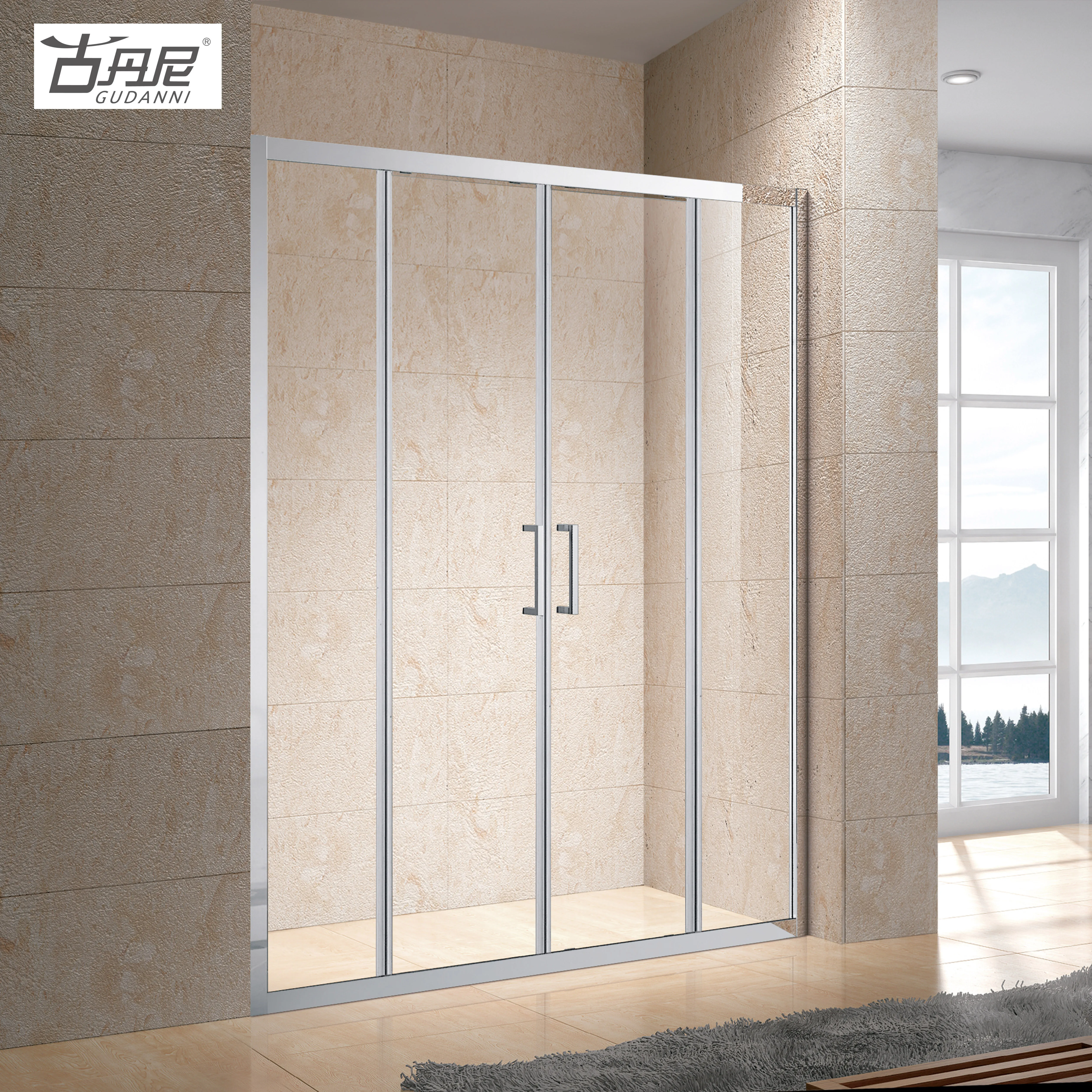 Niche With Central Opening Two Fixed Glass Two Sliding  Glass Door With Extended Adjustable Shower Screen