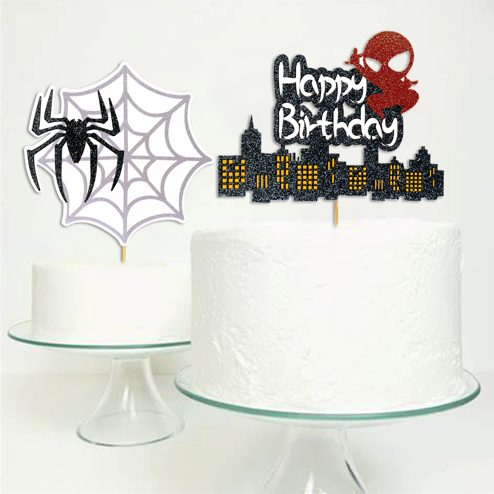 Spider Webs Spider Super Hero Party Theme Happy Birthday Cake Topper Boys Kids Favors Party Supplies Cake Decoration
