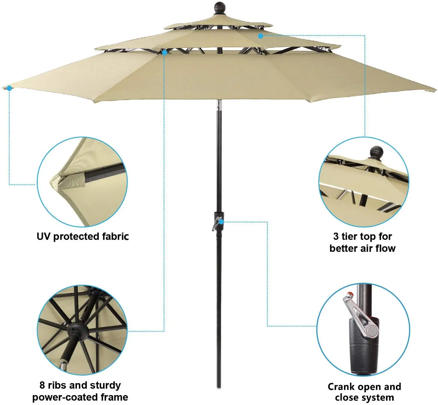 Outdoor Cafe Umbrella Custom Logo Fold Sun Shade Garden Market Golf Parasol Beach Patio Base Umbrellas For Restaurant