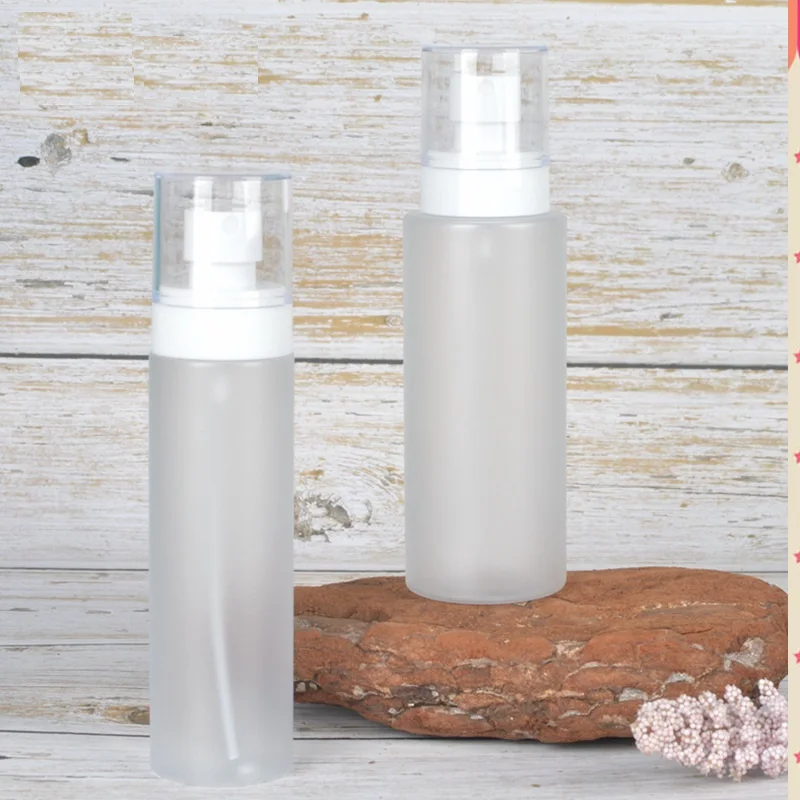Custom logo white 150ml 230ml frosted PET spray cap bottle make up Cleansing foam bottle spray toner bottle cargo in store
