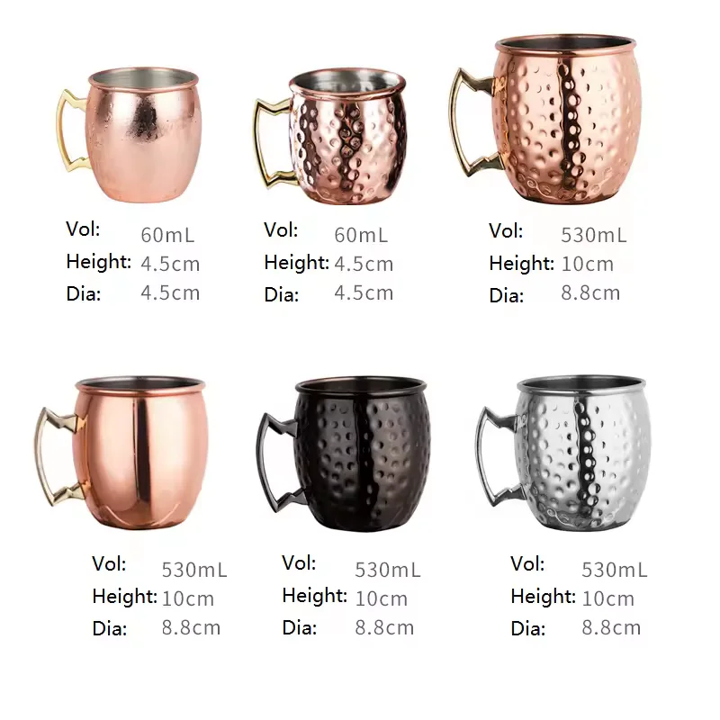 Silver Gold Copper-plated 12-16oz stainless steel drinking  beer copper bottle water moscow mule mug with handle