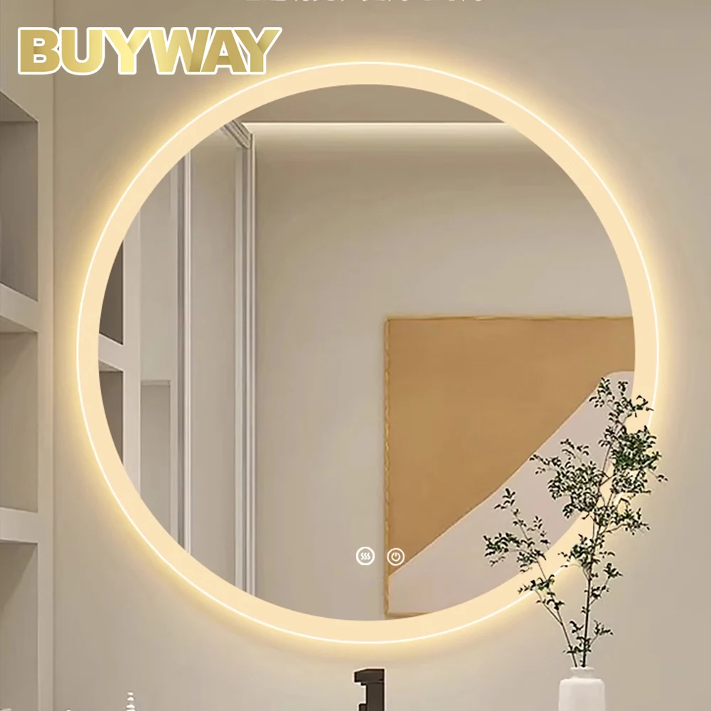 Apartment Hotel Anti-fogging Color Changing Brightness Adjustable Round Front Lights Illuminated Backlit LED Bathroom Mirror