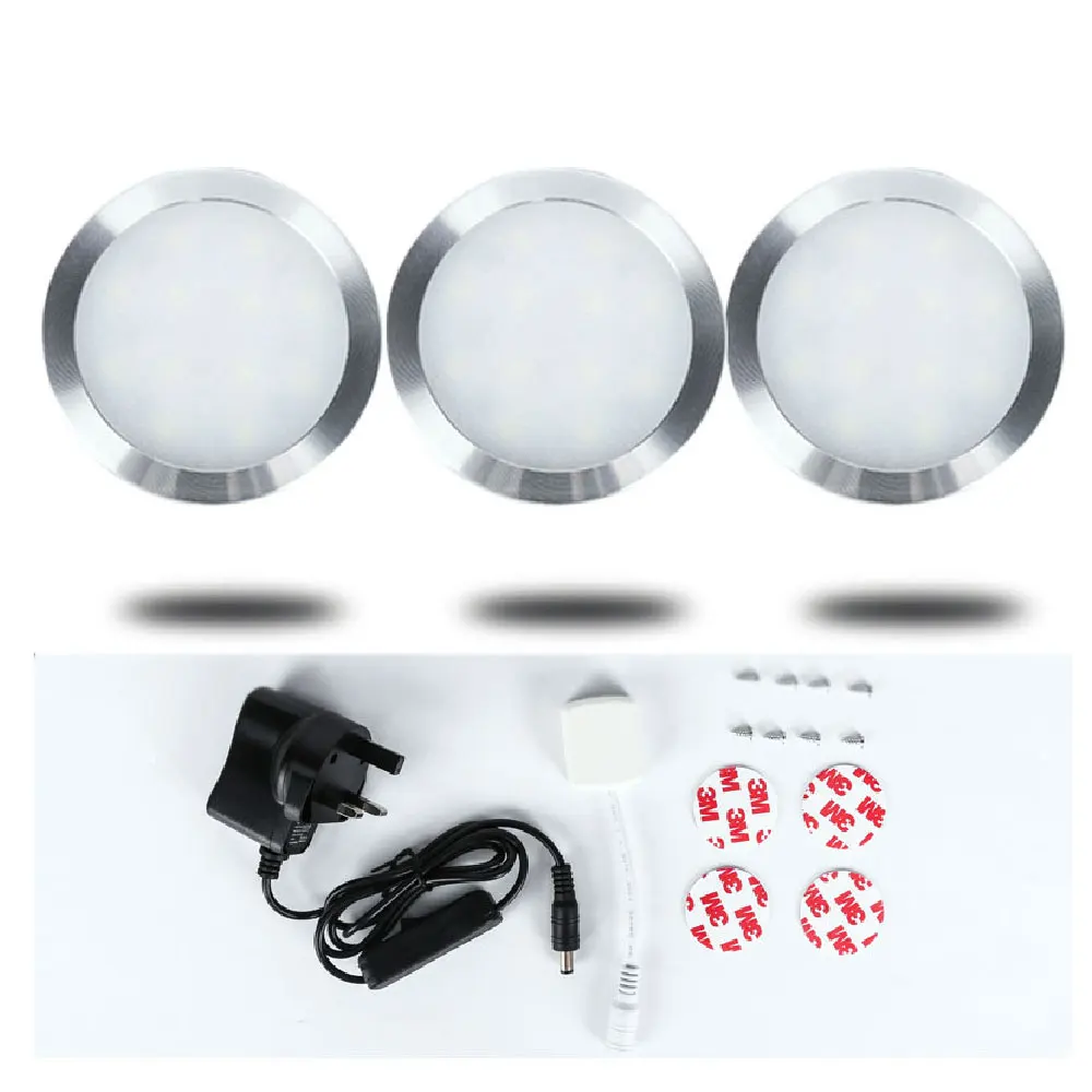 Round shell 12V DC 2W LED Under Cabinet Lights Puck Light Warm White for Kitchen Counter Down Lighting