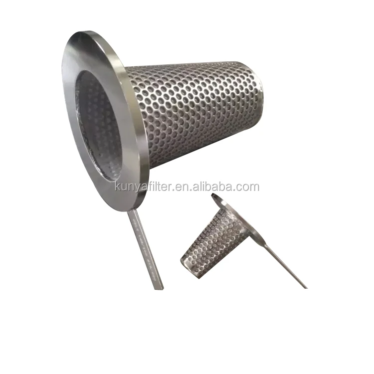 
Stainless steel wire mesh conical basket filter with perforated metal frame 