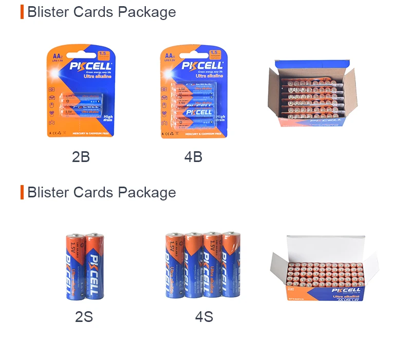 Pkcell brand high quality alkaline 1.5V batteries remote battery cell aa