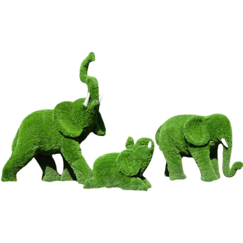 Large Outdoor Green Plant Fiberglass Animal Sculpture FRP Elephant Turf Garden Landscape Lawn Decoration Elephant Statues