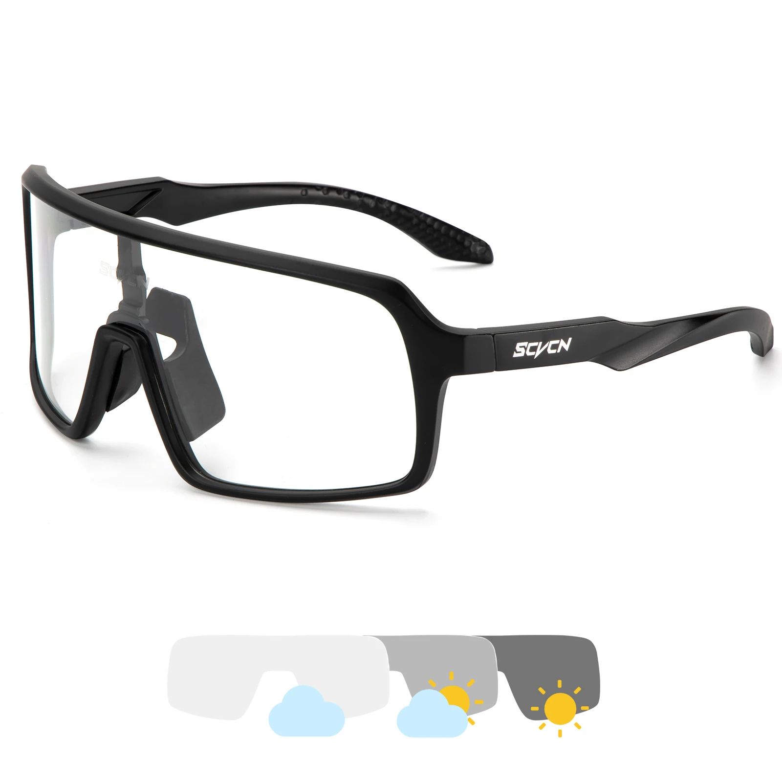 SCVCN Oversize Lens Big View Outdoor Indoor Mountain Bike Photochromic HD Sunglasses TR90 Liftstyle Cycling Sports Eyewear
