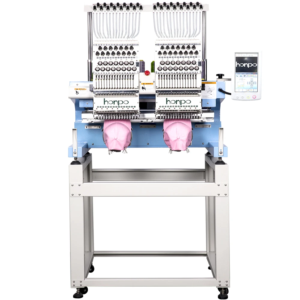 honpo Most Popular 2 Head Embroidery Machine 12/15 Needles Computer Professional Cap T-Shirts Flat Machine