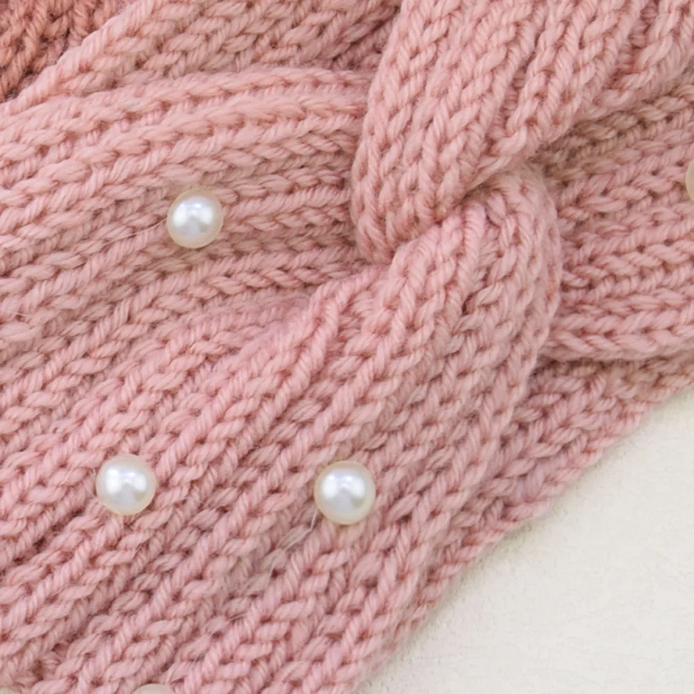Qianjin Autumn And Winter Double-Layer Knitted Hair Accessories Woven Headband Warm Wool Hair Band Knitted Pearl Cross Hair Band