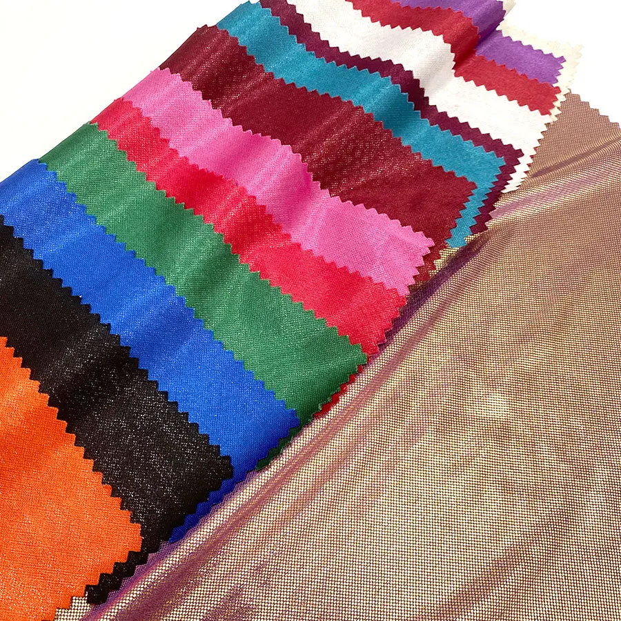 Wholesale colorful shiny stage wear gloosy cloth spandex stretch polyester plain dyed printing foil knitting satin fabric