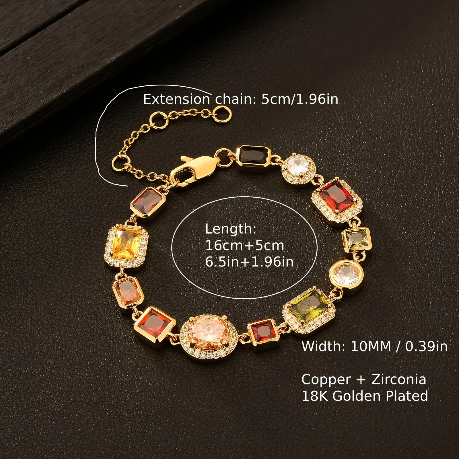 Sparkly Multi Gemstone Choker Chain 18K Real Gold Plated Brass Jewelry 10MM Colorful CZ Rainbow Gem Stone Necklace for Women Men