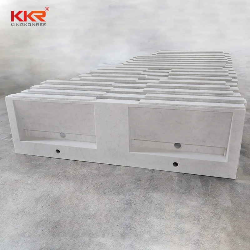 KKR Solid Surface Double Sink Bathroom Vanity Glossy Marble Texture Hand Wash Wall Hung Artificial Stone Basin