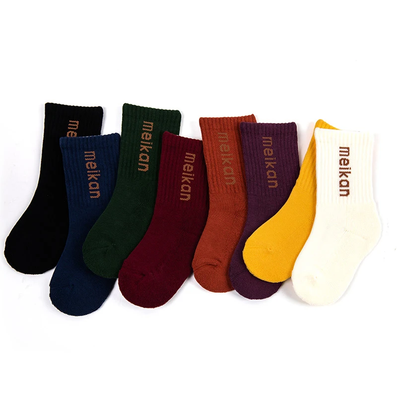 Детские мягкие удобные дышащие вязаные теплые хлопковые однотонные носки MEIKAN с логотипом на заказ для девочек и мальчиков, оптовая продажа