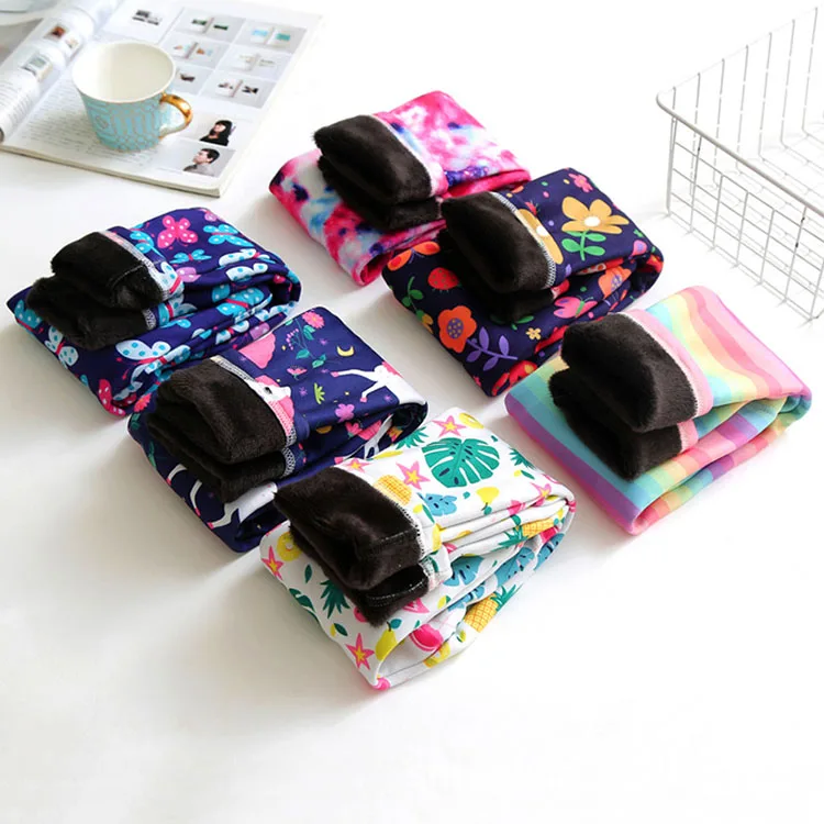 M1789 Wholesale Winter Printing Thick Warm Pants Pantyhose Girls Plus Velvet Thermal Kids Leggings