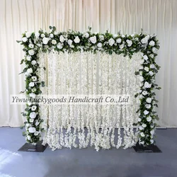 LFB1747 white greenery rustic flower wall arch with white wisteria hanging