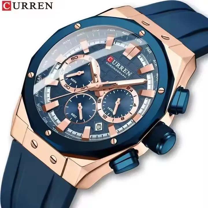 2024 New CURREN 8464 WristWatch Waterproof Chronograph Date Men Watch Army Top Brand Luxury Silicone Original Sport Male Clock