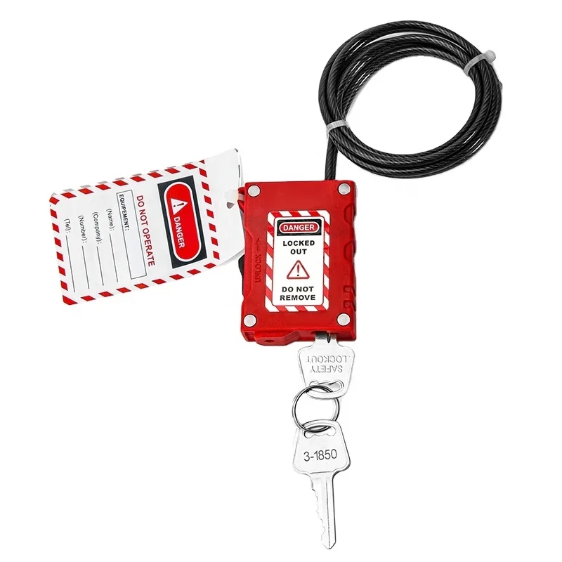 Adjustable Cable Lockout safety padlock with Plastic-coated Stainless Steel Cable