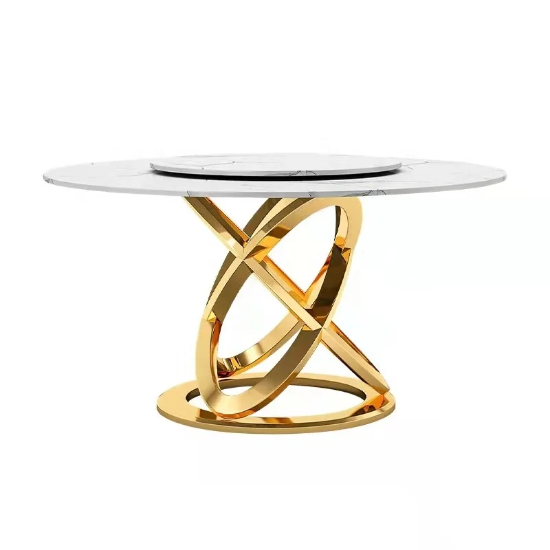 China Wholesale Round Glass Modern European Dining Table  With  Stainless Steel Dining Table DTY004