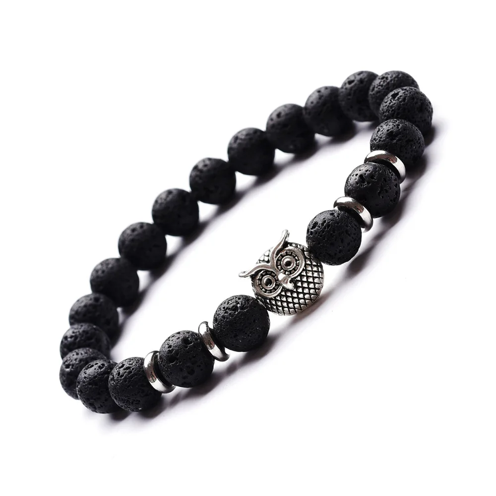 8MM Lava Rock Stone Bead Bracelet Leopard Loin Owl Head Mask Bead Bracelet Essential Oil Diffuser Bracelet for Men Women