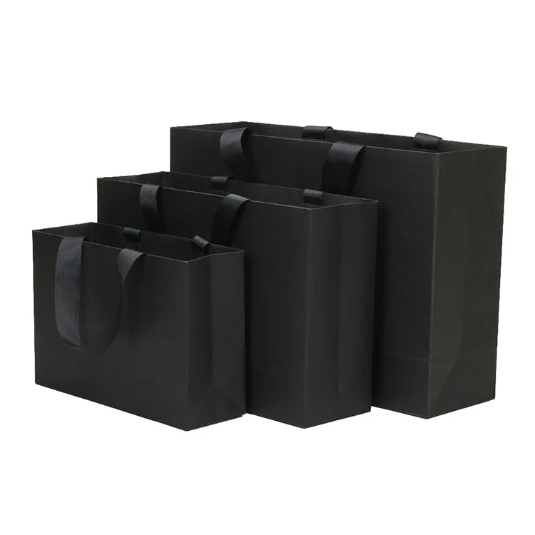 Wholesale Custom Printed Brand Logo Design Promotion Luxury Clothing Retail Gift Shopping Black Jewellery Paper Bag With Handle