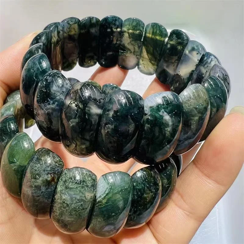 Bulk wholesale High Quality Natural Stone Wide Bracelet Moss agate Bracelets
