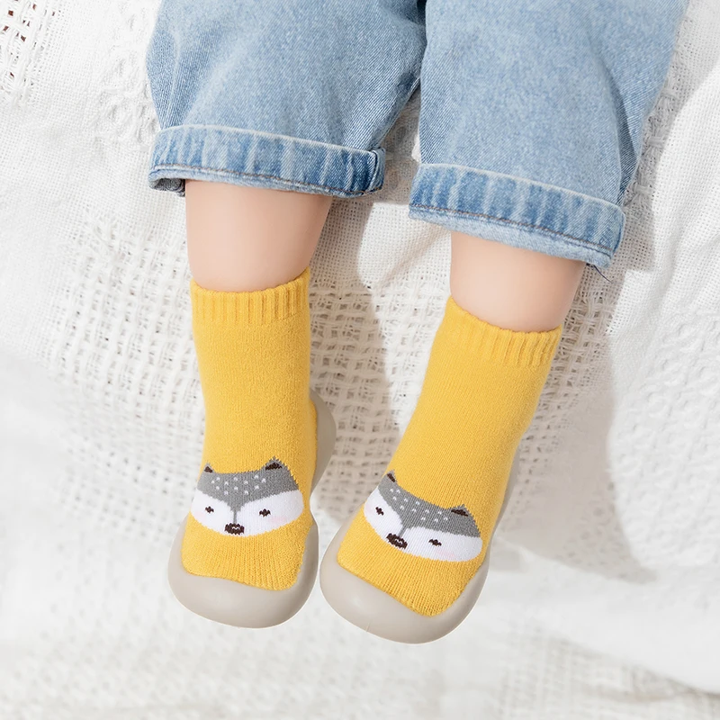 3D Design Toddler Sock Shoes Rubber Sole Cotton Fabric Pre-walker Shoes Baby Girl and boy