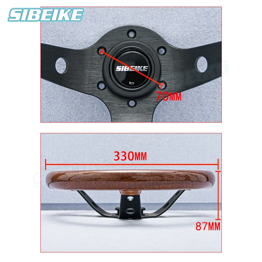 SIBEIKE Custom 13inch 330mm Universal Wood Look Steering Wheel Deep Dish Modified Car Vintage Classic Steering Wheel