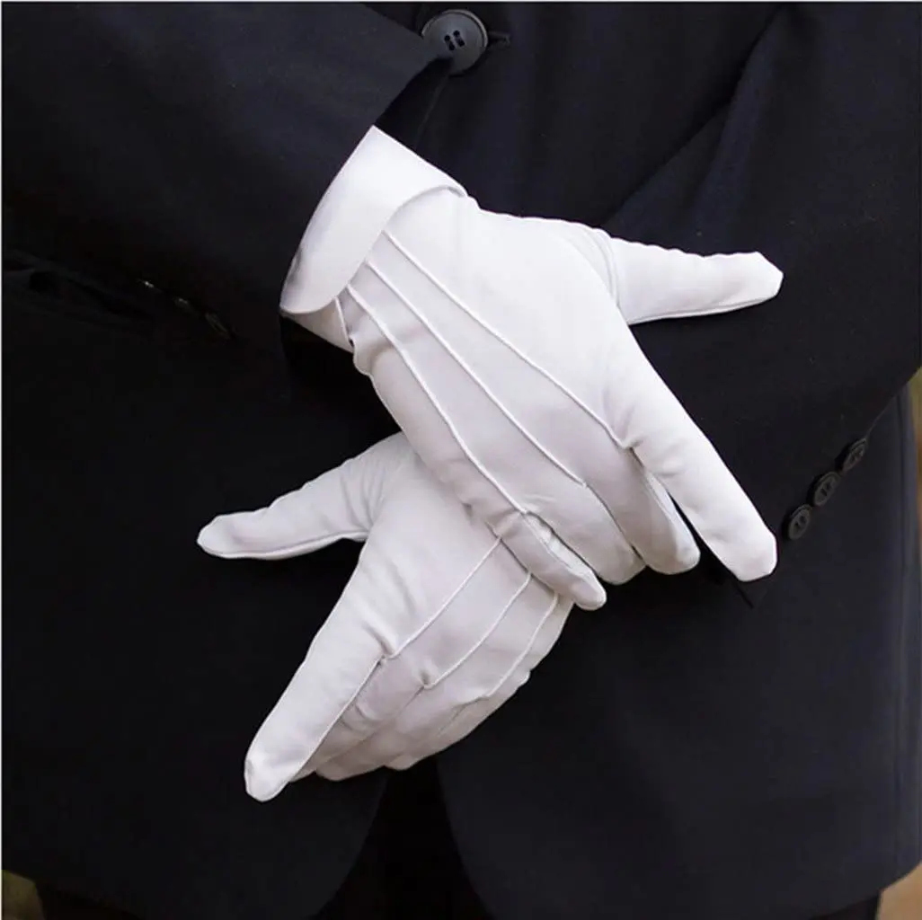 White Cotton Formal catering Costume Honor Parade Guard ceremony ceremonial work hand Gloves with Snap Cuff