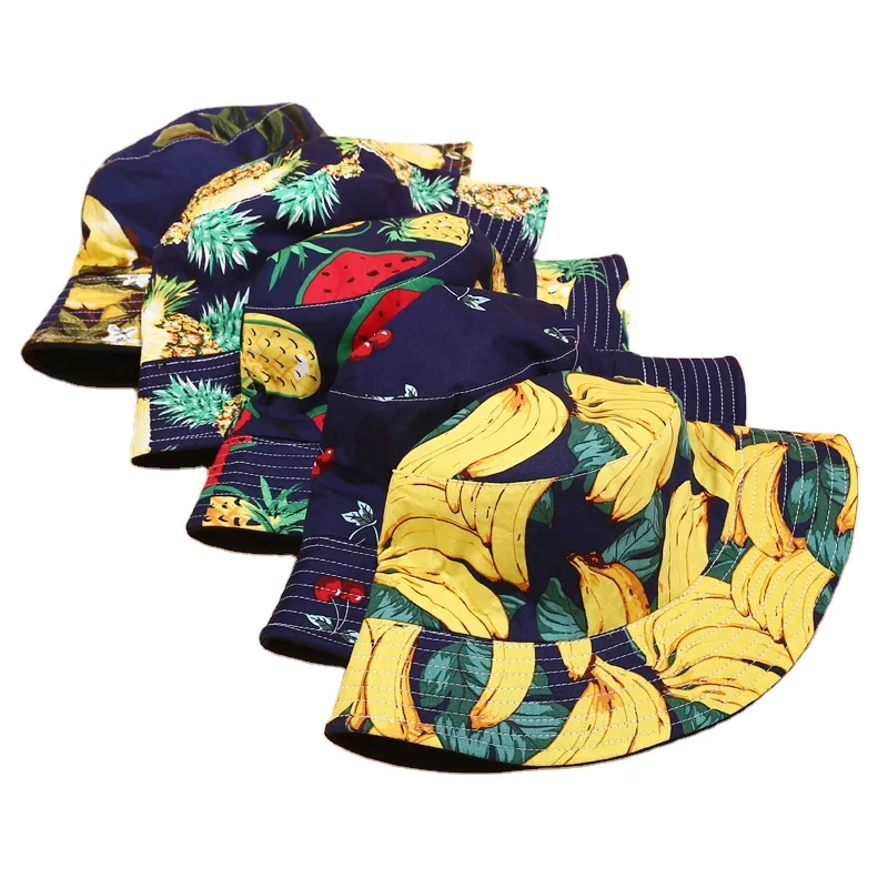 Your Own Logo Reversible Fruit Pattern Bucket Hats America Europe Style Tropical Printed Bucket Hat
