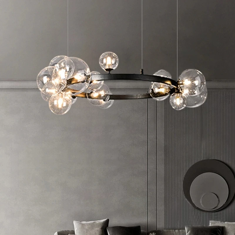 Modern Nordic Round Ring Led Chandelier for Living Room Glass Bubble