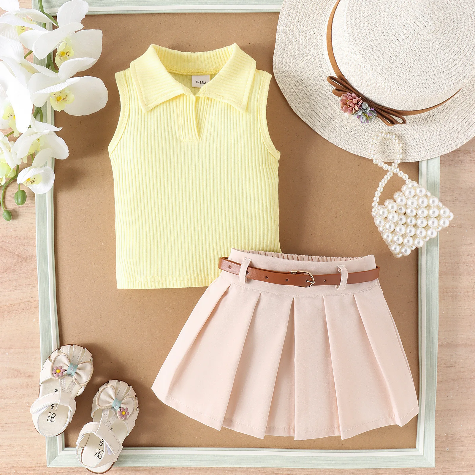 2024 Summer Fashion Kid Girl Clothing Sets Sleeveless Knitted Polo Shirt Pleated Skirt 2Pcs Wholesale Children Clothes