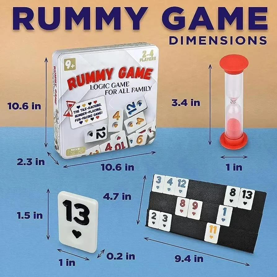 Rummy Cube Game with Case, Classic Rummy Cube Board Game for Kids Rummy Cubes Game with 106 Tiles and 4 Durable Trays