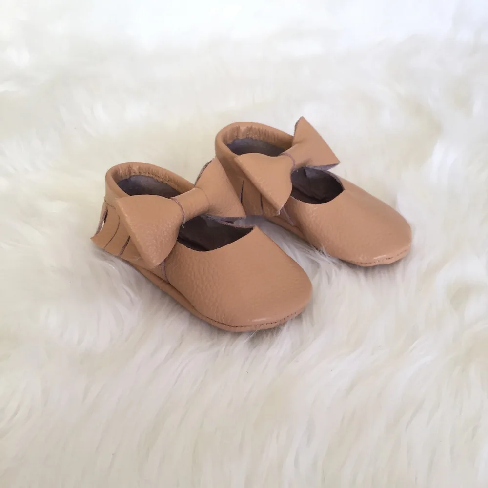 
soft sole leather fringe moccasins mary jane shoes girls with bow 