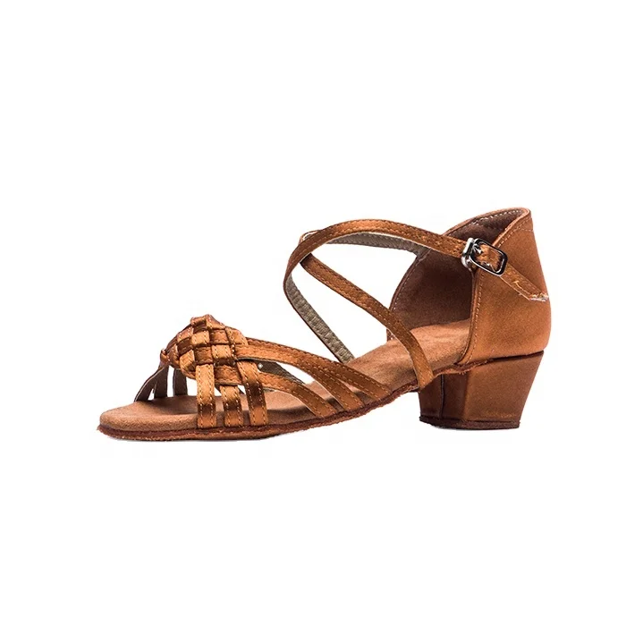 
New design tan genuine leather latin dance shoes for girls 
