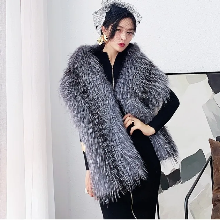 CX-B-79C Natural White Fox Fur Stole Real Fox Fur Cape Genuine Fur Shawl For Women