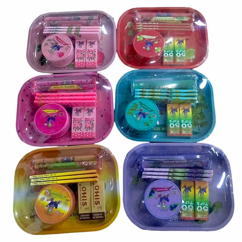 Custom Smoking Set Grinder+Tips+Tray+Cigar Paper Machine+Cigarette Rolling Paper 5pcs Pre-Roll Packaging Box