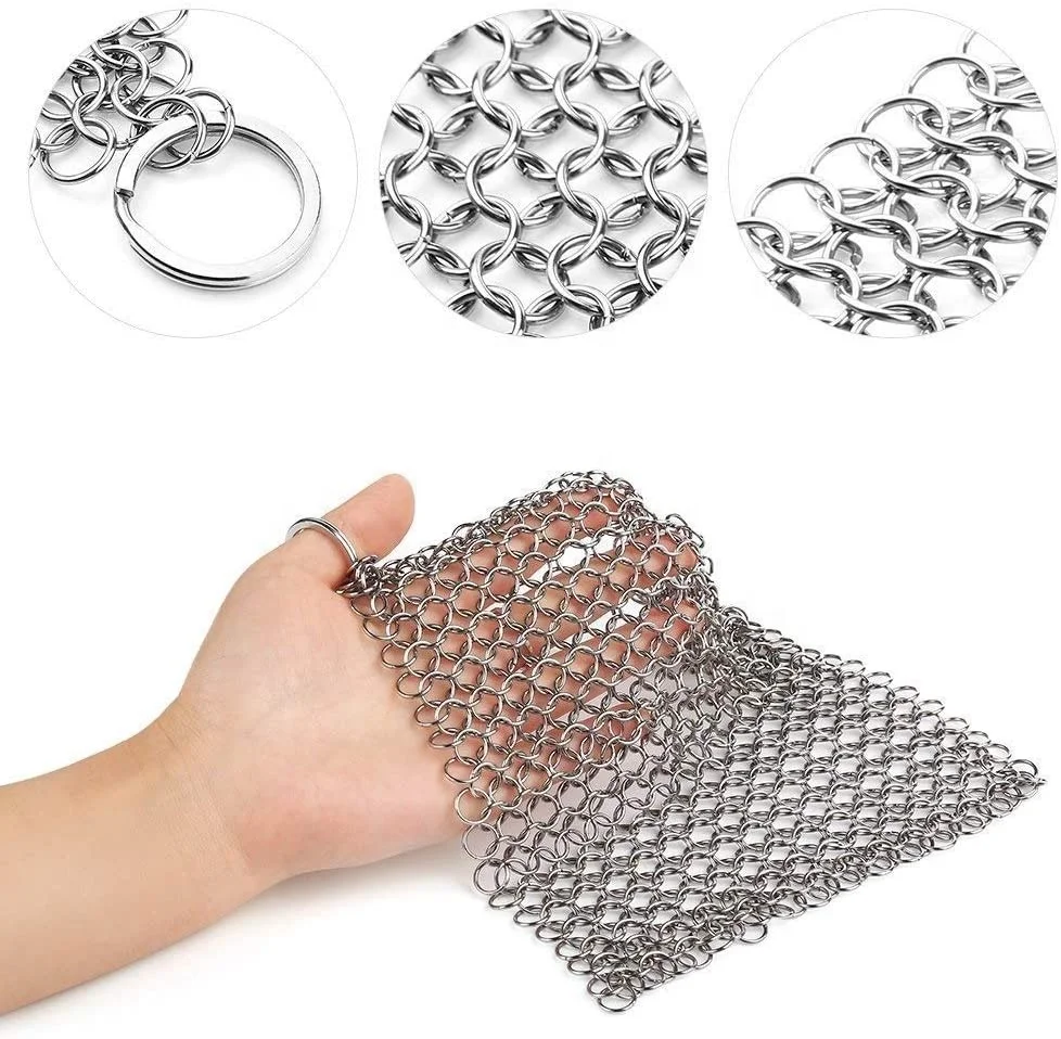  316 нержавеющая сталь серебристый чугунный очиститель Chainmail скруббер домашняя посуда Очистка для сковородки