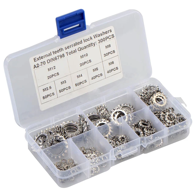 300pcs m2.5-m12 cross border trade specialized for 304 stainless steel outer serrated lock washer combination set