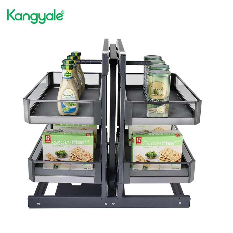 KANGYALE Storage Baskets Metal Multifunction Full Open Basket Kitchen Cabinet Corner Swivel Basket