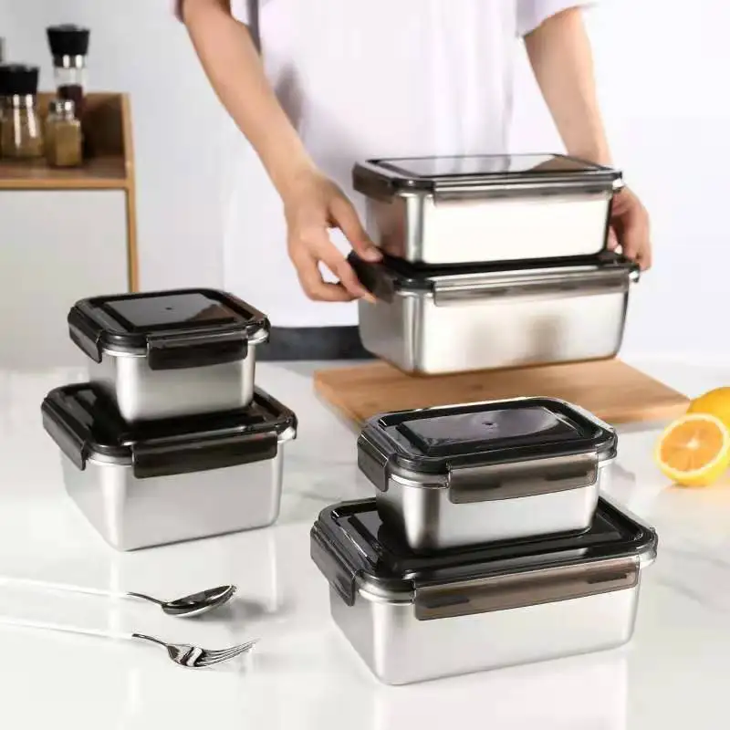 IKITCHEN Lunch Box Set Eco Friendly Leakproof Tiffin Box Food Container Microwave Safe Stainless Steel Bento Box With Paper Tape