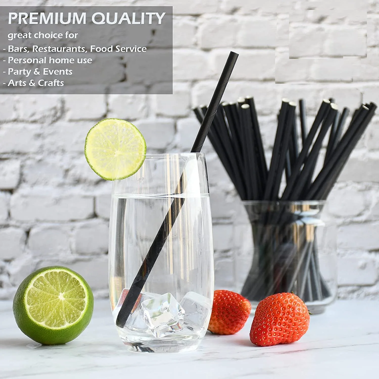 10mm 12mm Biodegradable Drinking Straws Individually Pack Bubble Bubble  Black Paper Straws