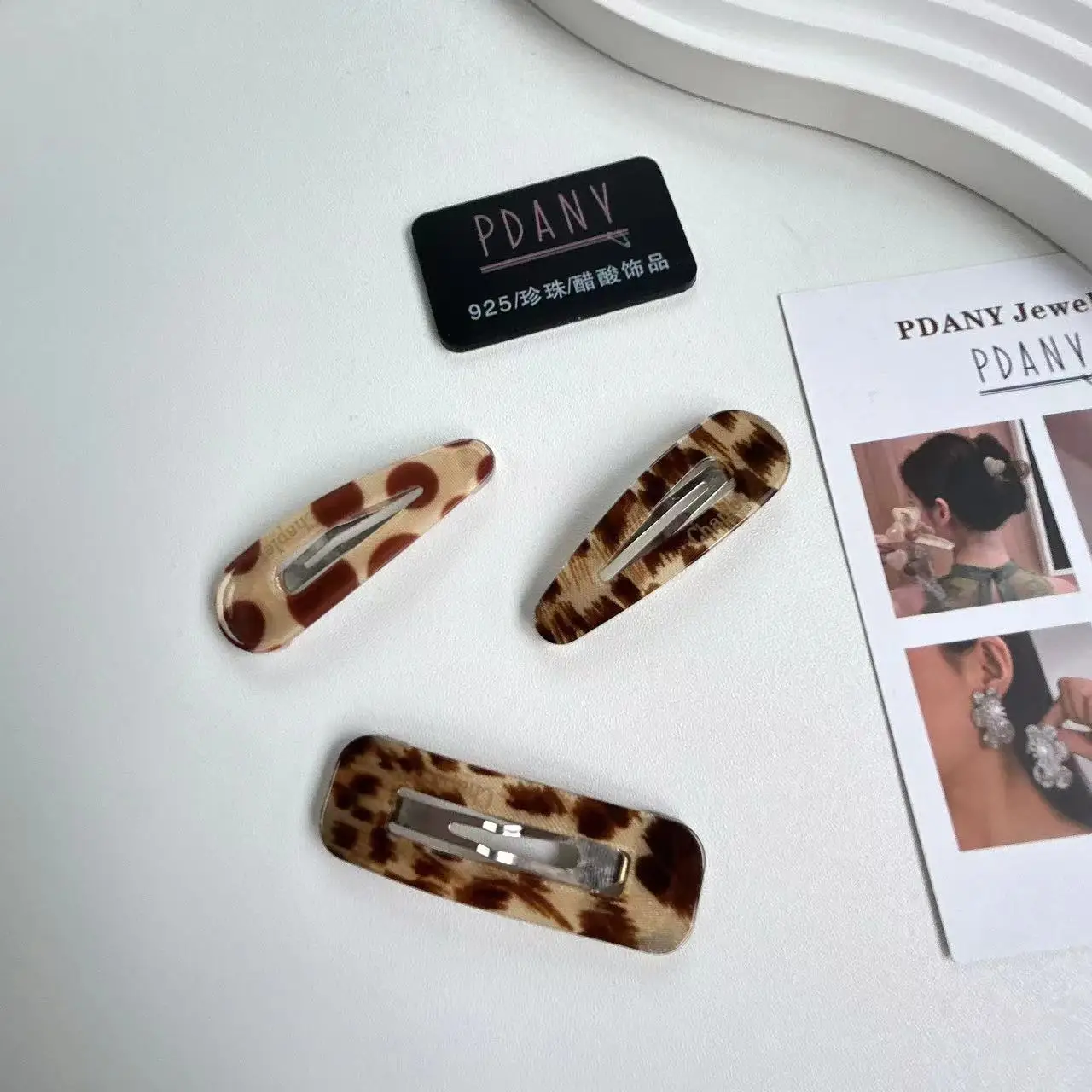 PDANY Acetate Leopard Hot Acetic Acid Hair Clip Custom Logo Support Water Drop Square Bangs Hairgrips Cute Gir Duck Mouth Clip