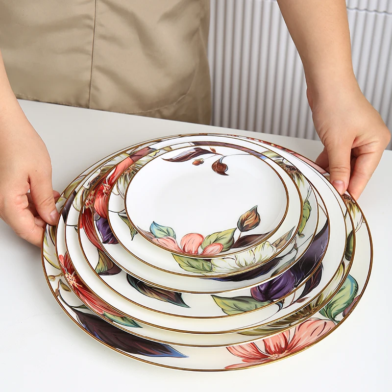 New arrival Hot sale Ceramic Bone China Round dinner Plates Modern style Snack Dishes