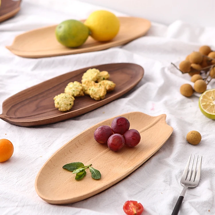 Hand Carved Leaf Shape Plate Wooden Pizza Plate